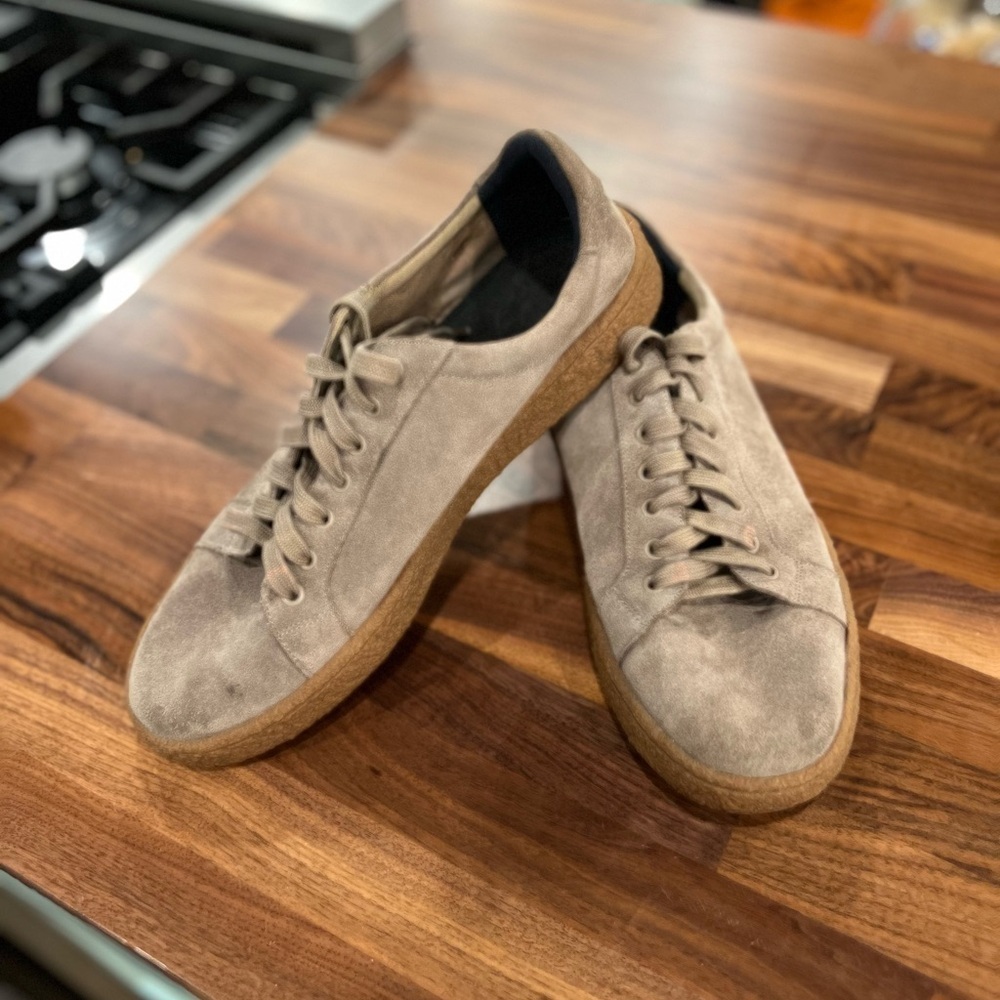 Banana Republic Suede Sneakers in Light Taupe with Brown Sole